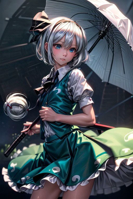 konpaku_youmu_touhou, normal ears, human ears, sshort_hair, ribbon, hairband, black_hairband, hair_ribbon, black_ribbon, bangs, white_hair, vest, blue_eyes, green_vest, sword, katana, hitodama, bow, blush, black_bow, grey_hair, white dress, hat, sailor collar, (masterpiece:1.1)intricate eyes,beautiful detailed eyes,symmetrical eyes,(deep blue eyes), (glowing eyes:1), glowing eyes,((((lustrous skin:1.5,tanned skin,bright skin: 1.5, shiny skin,shiny body,Reflective skin)))),(detailed face)),beautiful detailed lips, cute,opulent,sumptuous,(centered,scale to fit dimensions,Rule of thirds), (ultra detailed,extremely detailed),(photorealistic artwork:1.37),(extremely detailed CG unity 8k wallpaper),(((vibrant colors,vibrant theme))),(intricate),(masterpiece),(best quality),
