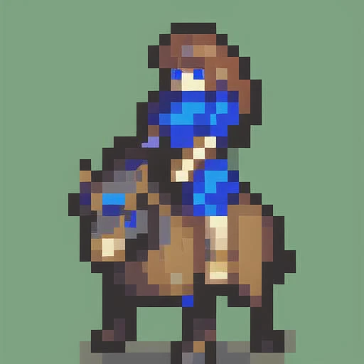 FEGBA,pixelart,gunner,gun,holding gun,16 bit,16 bit pixelart,1girl, blue, cavalry, riding wolf, riding dog,<lora:FEGBA8:0.5>