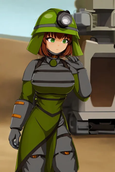 <lora:FactorioGearGirl_v1:1>gear girl, 1girl, solo, green armor, 8k, ultra detail, masterpiece