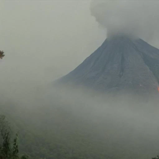 Volcano in a foggy jungle, (LOTR_background:0.2)