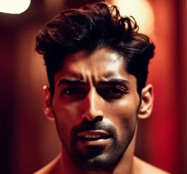 mahesh jadu a man <lora:Smaran-Sahu_Mahesh-Jadu:1>, realistic photo in a worn ((skin-revealing skimpy erotic red tracksuit, massive hairy pecs)), big pecs, big arms, bulge, VPL, ((light bokeh)), intricate, (steel metal [rust]), elegant, erotic, exuding sexual energy, homoerotic, sharp focus, photo by greg rutkowski, soft lighting, vibrant colors, (masterpiece), ((streets)), (detailed face), looking at viewer, light smile, night, walking towards viewer, cinematic lighting, beautiful lighting, cinematic lighting, (hazy filter, film grain:1.2)