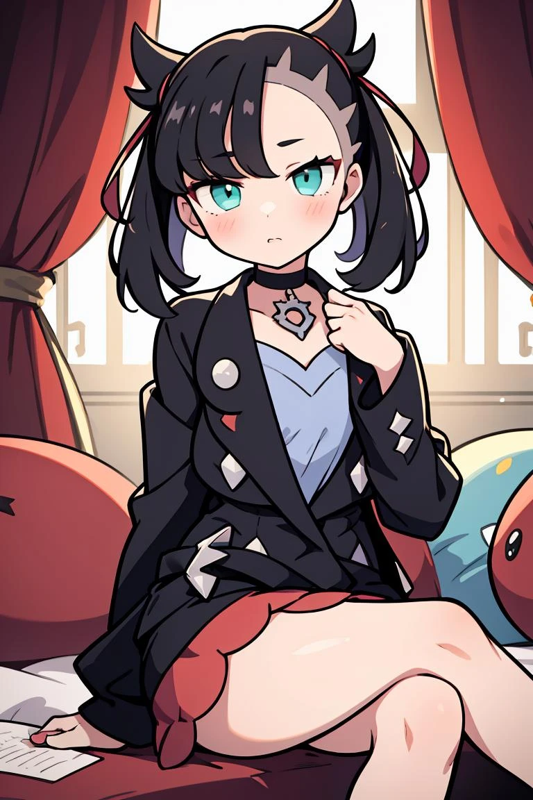 (masterpiece, best quality), 1girl, <lora:marnie by Goofy Ai:1> marnie pokemon, black hair, medium hair,black choker