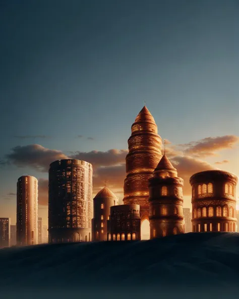 a photo of CroissantStyle buildings, towers, CroissantStyle city skyline <lora:CroissantStyle:0.7>