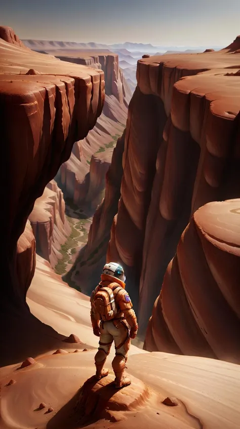 CroissantStyle an explorer standing at the edge of a massive canyon on Mars <lora:CroissantStyle:0.6>