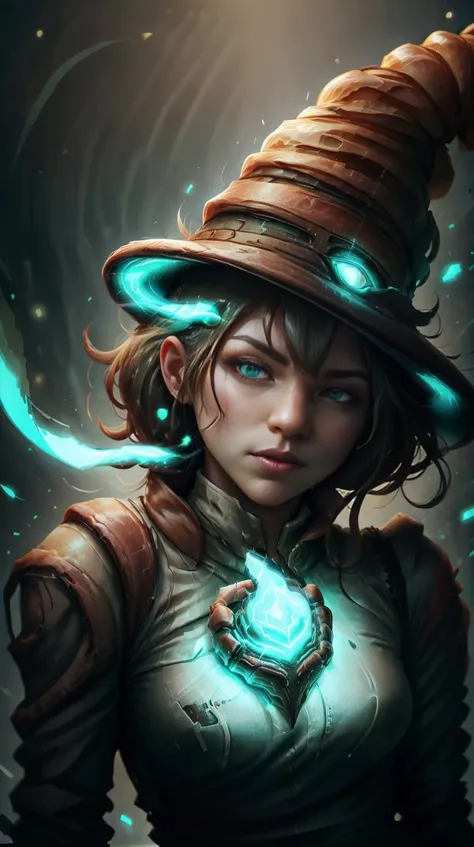 CroissantStyle portrait, looking down, solo, upper body, detailed background, (<lora:CyberPunkAI:0.6>, neon, CyberpunkAI theme:1.1),  witch hat, witch, magical atmosphere, hair flowing in the wind, green trimmed light colored clothes, dynamic pose, colorful  glowing elemental streams in the air,  dark magic, (style-swirlmagic:0.8), floating particles, clouded background,  backlighting,  <lora:CroissantStyle:0.6>