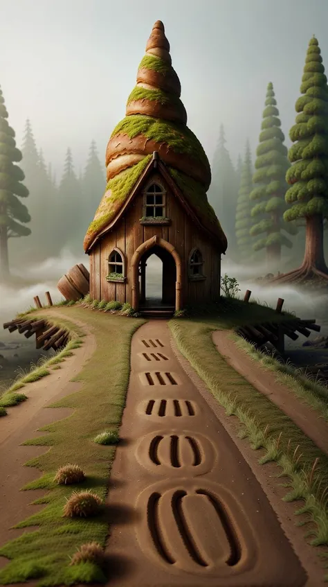 CroissantStyle an abandoned wharf shrouded in fog, eerie footprints forming on the mossy wood. <lora:CroissantStyle:0.6>