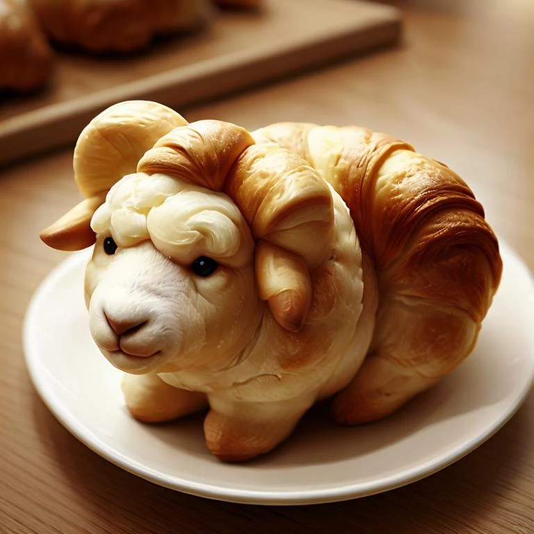best quality, CroissantStyle sheep <lora:CroissantStyle:0.8>,green leaf