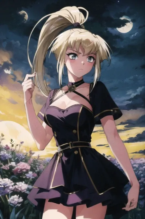 masterpiece, best quality, 1girl, ultra detailed, <lora:add_detail:0.5>, <lora:rio_FW:1> , high ponytail, cowboy shot, moonlit meadow, silver moonbeams, blooming flowers, realm of nocturnal creatures, layered dress