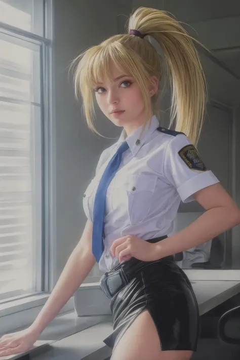 masterpiece, best quality, 1girl,upper body ultra detailed,  , ponytail,  police uniform, thighhighs, pencil skirt, blonde,window,school,classroom,
 <lora:rio_FW:0.8><lora:add_detail:0.5>,