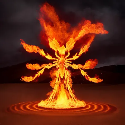 a (firecd, fire, flame, burning) spider, standin on sand, (solo:1.2), <lora:firecd-000029:0.9>, no humans, high quality, masterpiece, realistic, photorealistic, (outdoors, desert)