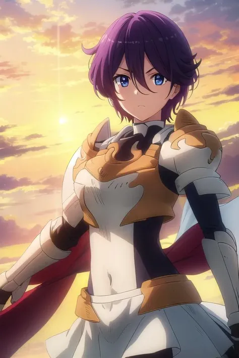 beefeaterecaty, <lora:beefeater e caty s2-lora-nochekaiser:1>,
beefeater e caty, short hair, purple hair, blue eyes, hair between eyes,
BREAK skirt, gloves, cape, armor, shoulder armor, gauntlets,
BREAK outdoors, forest, nature, sun, sky, clouds, trees, grass,
BREAK looking at viewer, (cowboy shot:1.5),
BREAK <lyco:GoodHands-beta2:1>, (masterpiece:1.2), best quality, high resolution, unity 8k wallpaper, (illustration:0.8), (beautiful detailed eyes:1.6), extremely detailed face, perfect lighting, extremely detailed CG, (perfect hands, perfect anatomy),