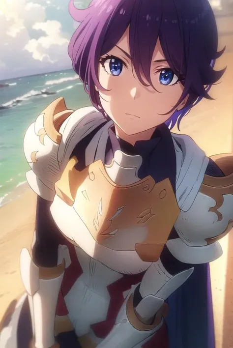 beefeaterecaty, <lora:beefeater e caty s2-lora-nochekaiser:1>,
beefeater e caty, short hair, purple hair, blue eyes, hair between eyes,
BREAK skirt, gloves, cape, armor, shoulder armor, gauntlets,
BREAK outdoors, forest, nature, sun, sky, clouds, trees, grass,
BREAK looking at viewer, (cowboy shot:1.5),
BREAK <lyco:GoodHands-beta2:1>, (masterpiece:1.2), best quality, high resolution, unity 8k wallpaper, (illustration:0.8), (beautiful detailed eyes:1.6), extremely detailed face, perfect lighting, extremely detailed CG, (perfect hands, perfect anatomy),