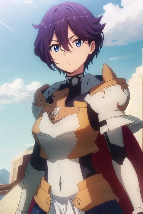 beefeaterecaty, <lora:beefeater e caty s2-lora-nochekaiser:1>,
beefeater e caty, short hair, purple hair, blue eyes, hair between eyes,
BREAK skirt, gloves, cape, armor, shoulder armor, gauntlets,
BREAK outdoors, forest, nature, sun, sky, clouds, trees, grass,
BREAK looking at viewer, (cowboy shot:1.5),
BREAK <lyco:GoodHands-beta2:1>, (masterpiece:1.2), best quality, high resolution, unity 8k wallpaper, (illustration:0.8), (beautiful detailed eyes:1.6), extremely detailed face, perfect lighting, extremely detailed CG, (perfect hands, perfect anatomy),