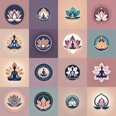 A logo for a yoga studio, lotus position, soft and tranquil colors., LogoRedAF, <lora:LogoRedmond_LogoRedAF:1>