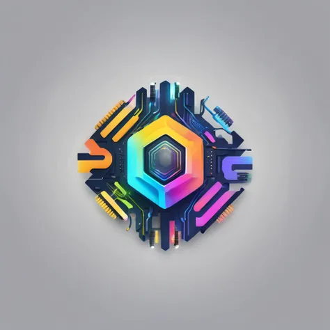 A logo for a tech company with microchips, quantum computing, artificial intelligence, machine learning, modern, colorful, vibrant colors. LogoRedAF <lora:LogoRedmond_LogoRedAF:1>