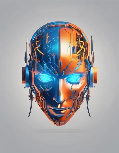 A logo for a cybernetic god, translucent head, silicon neurons, mechanic brain, cyberpunk orange and neon blue colors, modern, colorful <lora:LogoRedmond_LogoRedAF:1>