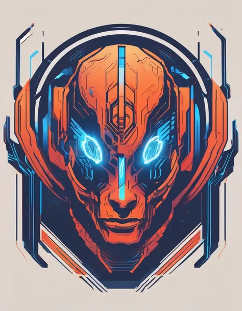 A logo for a cybernetic god, electric neurons, cyberpunk quantum brain, blood orange blue thunder colors, modern, colorful <lora:LogoRedmond_LogoRedAF:1>