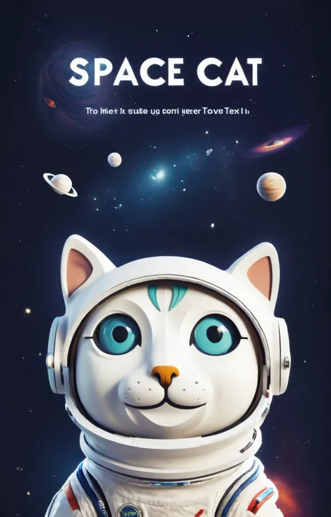 (cover text "SPACE CAT":5), A logo for a cat space-food company, a cute kawaii cat wearing a party hat, highly detailed <lora:LogoRedmondV2-Logo-LogoRedmAF:1>
