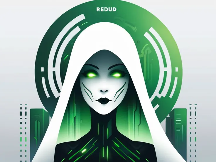 Logo RedAF, a vector style black and green and white logo of a woman as a ghost in the machine, <lora:LogoRedmond_LogoRedAF:1.0>