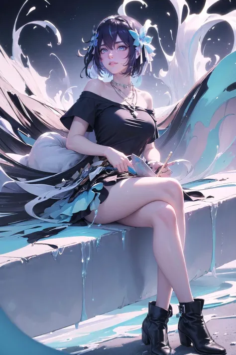 (highly detailed:1.3),
1girl, solo,
<lora:seele_horb-10:1>, horb, blue eyes,(light smile:1.3), (opt for a comfortable t-shirt dress in a solid color, accessorized with a statement necklace and ankle boots for a chic and effortless style,:1.4),
Ultra-detail, (highres:1.1), best quality, (masterpiece:1.3), cinematic lighting,
(highly detailed face and eyes:1.3),
BREAK
(Combine contrasting colors on a collision course, with bold brushstrokes and explosive splashes that intersect and clash, creating a visually captivating and chaotic fusion:1.4), (Acid Purple color:1.2), (Luminous Aqua color:1.4),Camel color