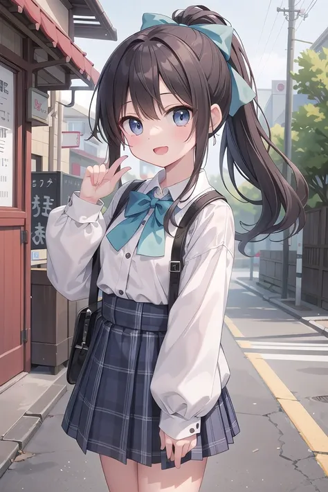 insanely detailed, absurdres, ultra-highres, ultra-detailed, best quality,
1girl, solo, nice hands, perfect hands
BREAK
jirai kei,plaid skirt, shirt, long sleeves, bow, blue skirt, white shoulder frilly shirt, outdoors, blue bow, long hair
, (cleavage:-1.5)
BREAK
happy smile, laugh, open mouth
BREAK
45 angle,
standing, cowboy shot, looking at viewer
BREAK
slender, kawaii, perfect symmetrical face, ultra cute girl, ultra cute face, ultra detailed eyes, ultra detailed hair, ultra cute, ultra beautiful
BREAK
in japanese street, cityscape in japan, depth of field, ultra detailed background
BREAK
large breasts
BREAK
black hair, black eyes, ponytail,