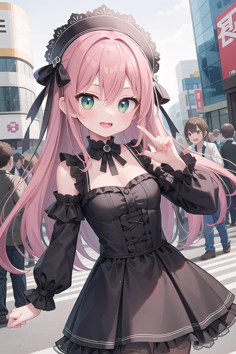 insanely detailed, absurdres, ultra-highres, ultra-detailed, best quality,
1girl, solo, nice hands, perfect hands
BREAK
gothic theme, black gothic dress, white frill, hair dress
, (nsfw:-1.5)
BREAK
happy smile, laugh, open mouth
BREAK
,
standing, cowboy shot, looking at viewer
BREAK
slender, kawaii, perfect symmetrical face, ultra cute girl, ultra cute face, ultra detailed eyes, ultra detailed hair, ultra cute, ultra beautiful
BREAK
shibuya, akihabara, tokyo, street, crowd, cityscape, depth of field, ultra detailed background
BREAK
medium breasts
BREAK
orange hair, green eyes, long hair, hair between eyes