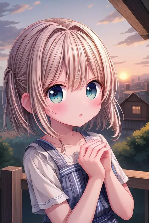 ultra-detailed,masterpiece,best quality,close up,outdoor,town,1girl,sunset,upper body,looking at viewer,blush, <lora:hyperdetailer_v080:1>