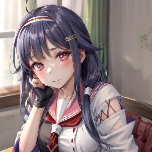 (masterpiece, best quality, highly detailed, absurdres, 4K, HDR: 1.3), (perfect lighting, studio light: 1.15), (best shadow:0.7),
BREAK, (sharp eyeliner, eyeshadow, beautiful iris, beautiful pupils, beautiful eyes),
BREAK, beautiful face, perfect anatomy, BREAK, (nice hands, perfect hands, hand by Guido Daniele:1.2),
BREAK, 1girl, solo, RyuuhouKC,
BREAK, japanese clothes, serafuku, (black muneate:1.4), sailor collar, (red) neckerchief, handband, hairband, (black) gloves, partially fingerless gloves, pleated skirt, hair ornament,
BREAK, (face close-up view:1.2), (leaning forward, looking at viewer:1.3),
BREAK, <lora:Ryuuhou-10:1>, <lora:add_detail:0.6>, <lora:hipoly_3dcg_v7-epoch:0.5:NF>, <lyco:GoodHands-beta2:1.3>