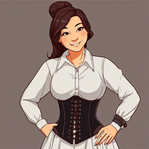 <lora:btcorbel:0.75>, 1girl, smiling, corset belt