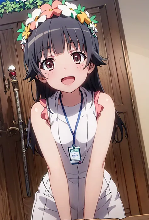 uiharu_kazari, <lora:Kazari_v1-000008:1>,
(8k, RAW photo, best quality, masterpiece:1.2), 1girl, :d, bare shoulders, duel monster, small breasts, , long hair, looking at viewer, open mouth, smile, solo, wand, nurse,