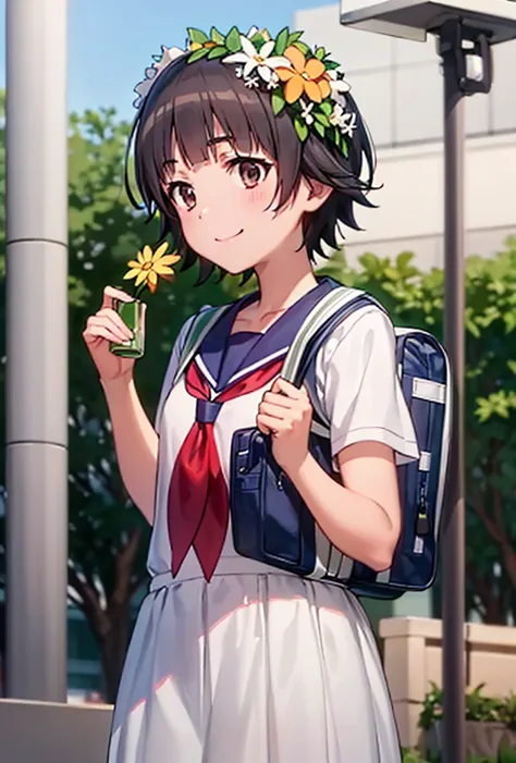 uiharu_kazari, <lora:Kazari_v1-000008:1>,
(8k, RAW photo, best quality, masterpiece:1.2),
1girl, bag, sakugawa_school_uniform, school_uniform, serafuku, solo, school_bag, holding_strap, jaggy_line, smile, shoulder_bag, backpack, red_neckerchief