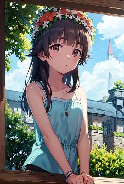 uiharu_kazari, <lora:Kazari_v1-000008:1>,
(8k, RAW photo, best quality, masterpiece:1.2),
jewelry, bracelet, day, solo, cloud, horizon, long_hair, outdoors, looking_at_viewer, the best quality, masterpiece, castle wall,