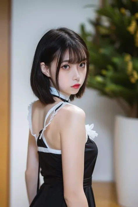 best quality, (photorealistic:1.2), 1girl, solo, shiny skin, detailed face, face focus, standing, black hair,(hair ornament:1.35), twintails, japanese clothes, ribbon-trimmed sleeves, detached sleeves, ribbon trim, wide sleeves, (looking at viewer:1.5) long hair, black eyes, bangs, underwear, lips, <lora:Lan-000004:1>