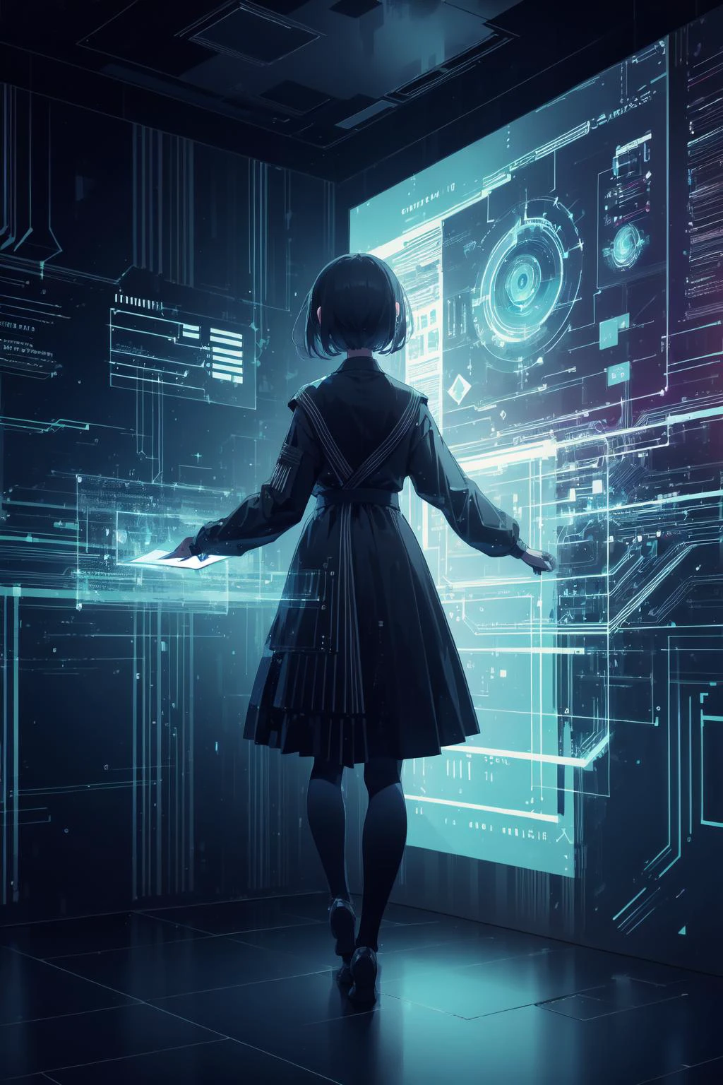 1girl, fantasy, (holographic interface:1.1),<lora:holographic_interface_v10:0.8>
(extremely detailed CG unity 16k wallpaper),natural lighting, soft lighting, sunlight, HDR (High Dynamic Range), Maximum Clarity And Sharpness, Multi-Layered Textures, <lora:binarycode:0.8> binary code, digital art,only zero and one,