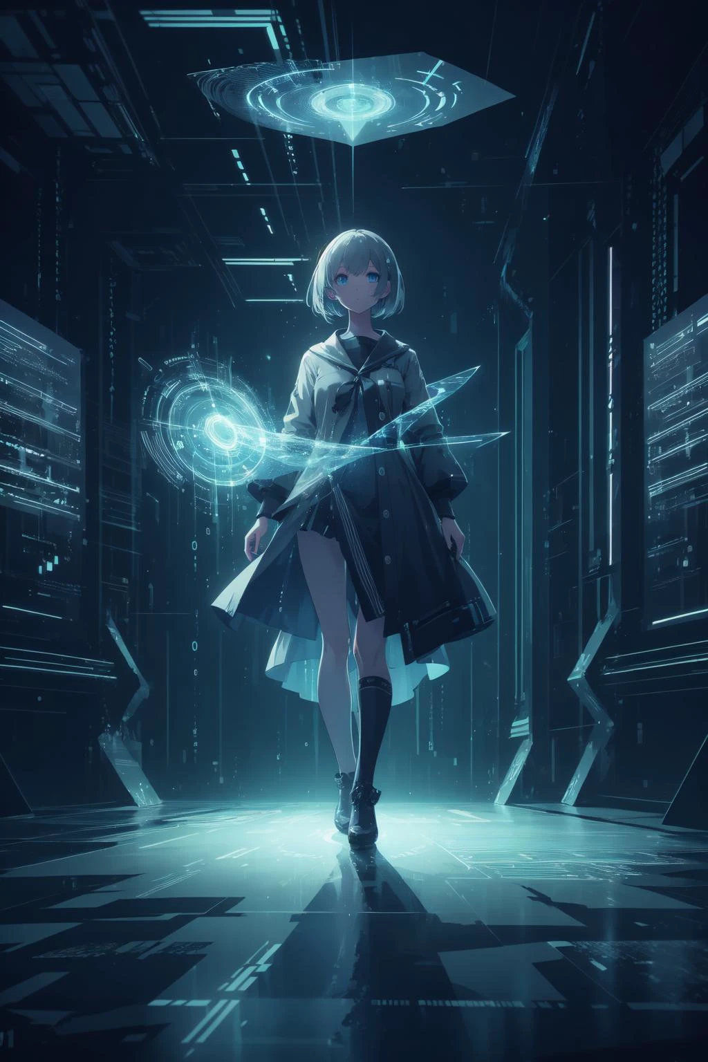 1girl, fantasy, (holographic interface:1.1),<lora:holographic_interface_v10:0.8>
natural lighting, soft lighting, sunlight, HDR (High Dynamic Range), Maximum Clarity And Sharpness, Multi-Layered Textures, <lora:binarycode:0.8> binary code, digital art,only zero and one,