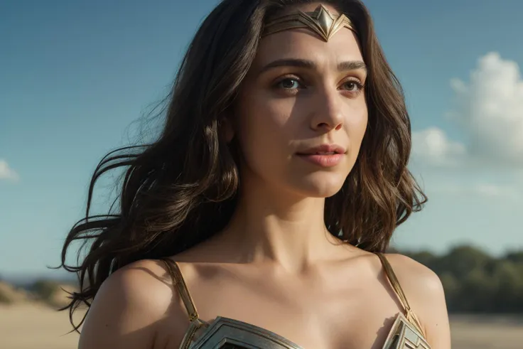 masterpiece,best quality,cinematic,volumetric lighting,very detailed,high resolution,sharp,sharp image,4k,8k,35 mm,
WonderWoman,Gal Gadot,1girl,w0n6e7w6g-smf,solo,portrait,close-up,smile,looking at the viewer,solo,black hair,realistic,long hair,jewelry,circlet,tiara,outdoors,sky,
<lora:add_detail:0.3>