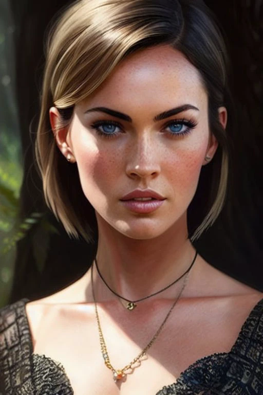 a portrait photo of (meganfox_ti:1),long hair, long dress, modelshoot style, (extremely detailed CG unity 8k wallpaper), photo of the most beautiful artwork in the world, professional majestic oil painting by Ed Blinkey, Atey Ghailan, Studio Ghibli, by Jeremy Mann, Greg Manchess, Antonio Moro, trending on ArtStation, trending on CGSociety, Intricate, High Detail, Sharp focus, dramatic, photorealistic painting art by midjourney and greg rutkowski,