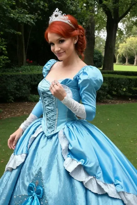 <lora:Sp1r1tu4lB1mb0_v1:0@1, 0.8@1, 1.0@0>,  photo, high resolution, high quality, red hair Sp1r1tu4lB1mb0 woman in cinderella costume, looking at the viewer