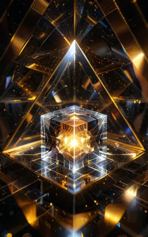 a crystal cube inside a pyramid contained energy, in a parallel universe, empty space, time crystal, quantum state, space, cosmos , reflections,linquivera, OverallDetail-SDXL, extremely detailed, UHD, <lora:ral-sprnva:0.8>, <lora:add-detail-xl:1>, <lora:xl_more_art-full_v1:0.5>,black and gold neon colors, <lora:sdxl_glass:0.4>, <lora:dataviz_style_xl_v1:0.8> ,<lora:Radiant_Darkness:1>, <lora:linquivera:1>