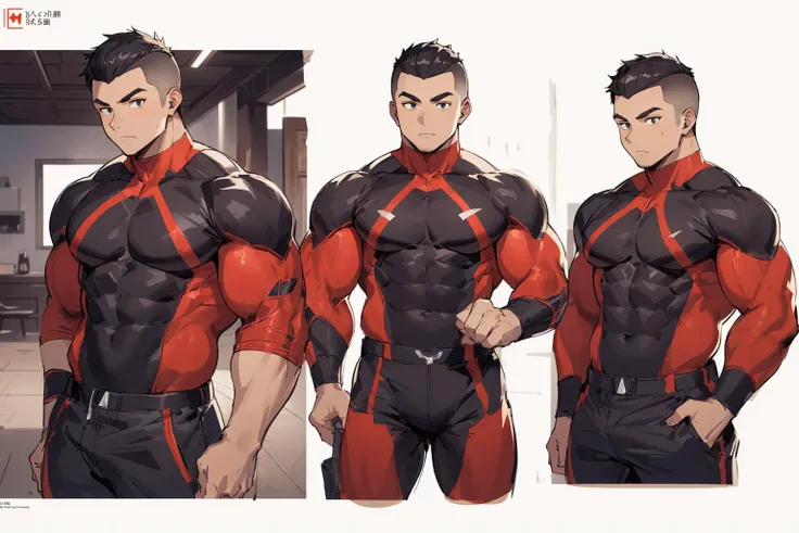 (multiple angles,hair catalog, design seat,muscler:1.2),fisheye lens,Best quality,(masterpiece:1.1576),(ultra detailed 8k art:1.05),(male), tareme eyes,(black buzz cut),(Thirties,adult:1.2),black eyes, three views from front back and side, three view drawing
<lora:flat2:0.15> <lora:st-fs_v1.1:0.15> <lora:muscle_slider_v1:1> <lora:weight_slider_v2:0.5>