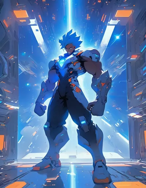 dynamic angle,
Full body, firm stance, clenched fists, 25yo man terrified facial expression stubble, wearing futuristic mage uniform, background massive bay window in space station, megastructure, brilliant detailed space scene, (Tiny details, micro details, Raytraced lighting, caustics),