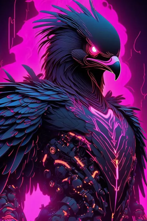 Cyber crow, neon, full-body, cinematic lighting, celestialpunk, voidcore, realistic lighting,extreme detail flaming body in the style of Todd McFarlane