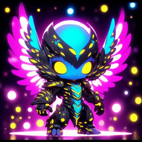 chibi style Futuristic alien, science fiction,in shiny molten neon black armor, (bone wings:1.2), cute, adorable, bright color,monochrome, cheerful, highly detailed,dark background,<lora:XLFuturisticAlienV1E11:1.0>