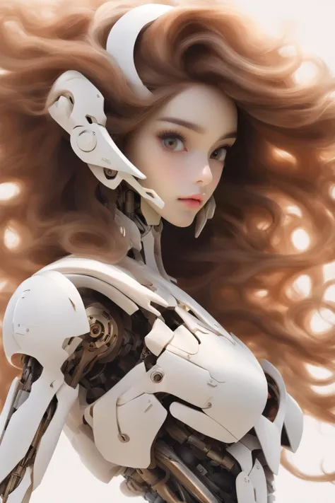 wide shot,1 Girl,sexy slim girl,long hair with slight curls,exo-bones mecha,bones,pose,exquisite and beautiful big eyes,exquisite features,detailed features,white background,