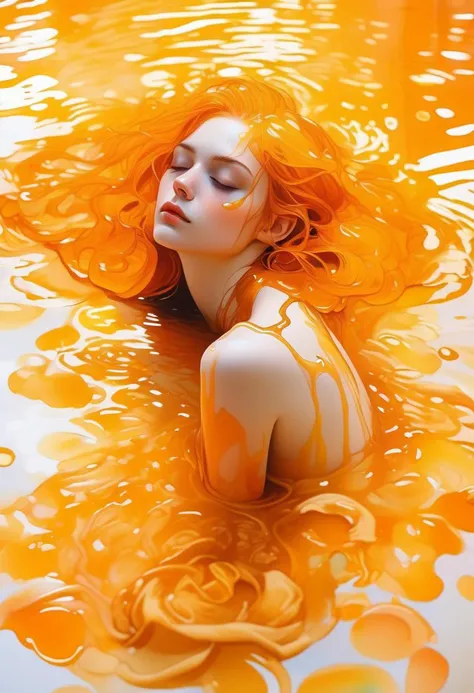 long shot,  full body,  woman with wet hair covered in honey,  resting on the petals in the style of stefan kostic, art by Agnes Cecile,  art by stanley lau,  artgerm,  wlop,  caidychen,  kuvshinov ilya,  backlit,  refracted lighting,  elegant,  far distance shot,  8 k high definition, ultra clear photo,  insanely detailed,  intricate,  elegant