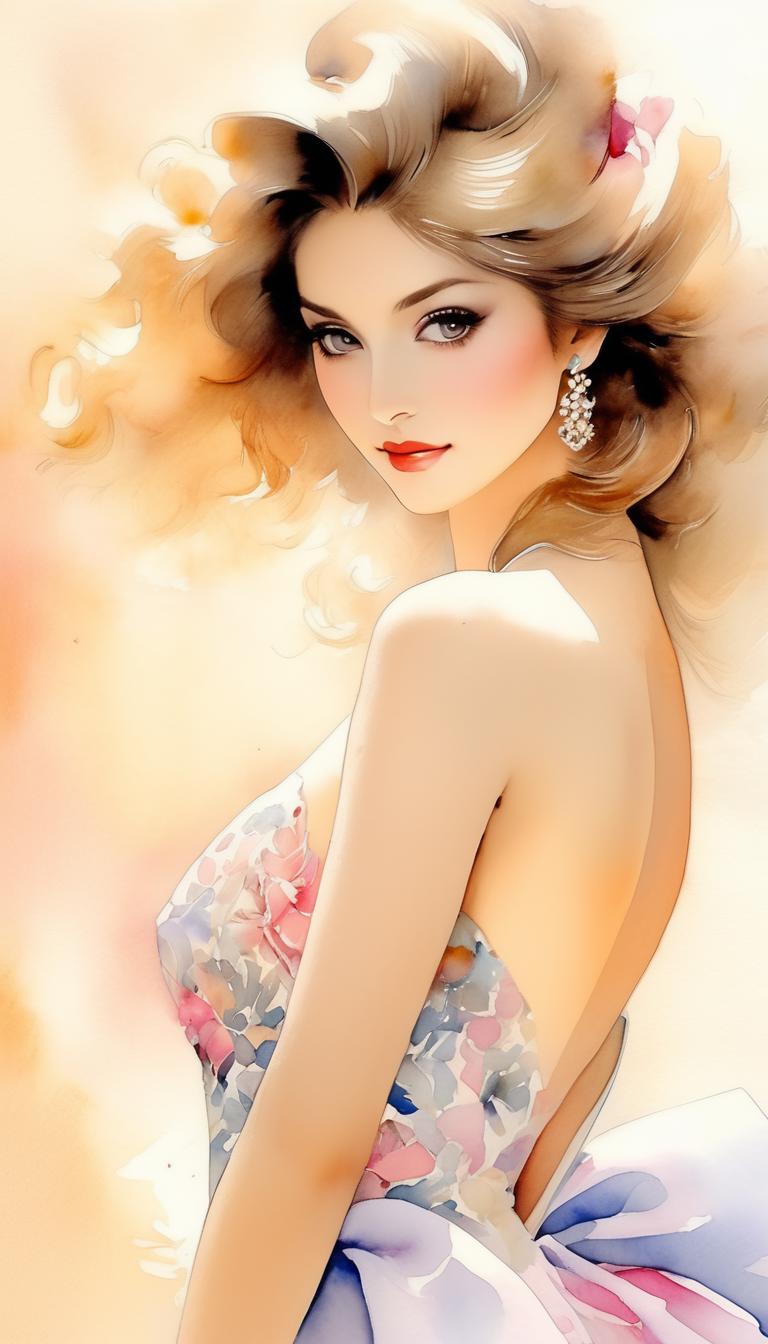 A painting of a woman with a dress and flowers in her hair - SeaArt AI