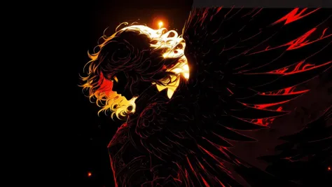 masterpiece, silhouette face is shown in the dark,coming from the dark, a greyscale, monochrome, black ink, line art, vector, anime, photo,, anime style Beautiful girl in armor. Ideal figure. Beautiful face. Red hair .Angel Wings, Golden armor. In full growth. Anime. Long legs. High Details. 8k. Dramatic Lighting.