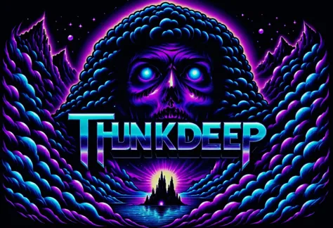 Horror-themed <lora:Harrlogos_v1.1:1> text logo 'THUNKDEEP' <lora:TShirtDesignRedmondV2-Tshirtdesign-TshirtDesignAF:0.8> T shirt design, TshirtDesignAF <lora:SkeletoNaut-000009:0.6> Vaporwave Fitted Cap, Tons of Jewelry Astral Aura, bling . Eerie, unsettling, dark, spooky, suspenseful, grim, highly detailed