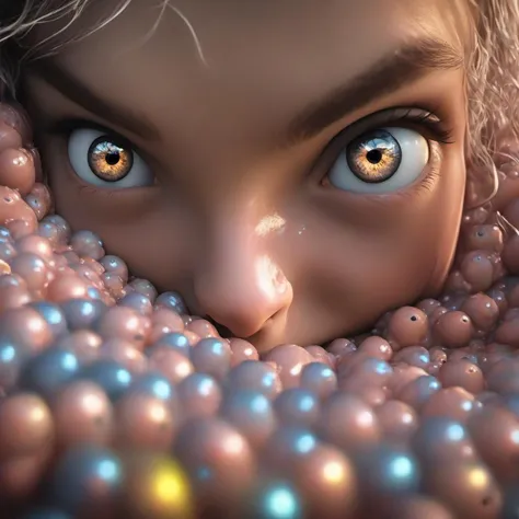 (best quality), (masterpiece), epic cinematic organic photorealistic macro shot of ((girl's face made of eyes)), Physically based render, FULL COLOR, background is MIRROR, shallow depth of field, back-light, film grain, Iphone X, Low shutter, Film grain