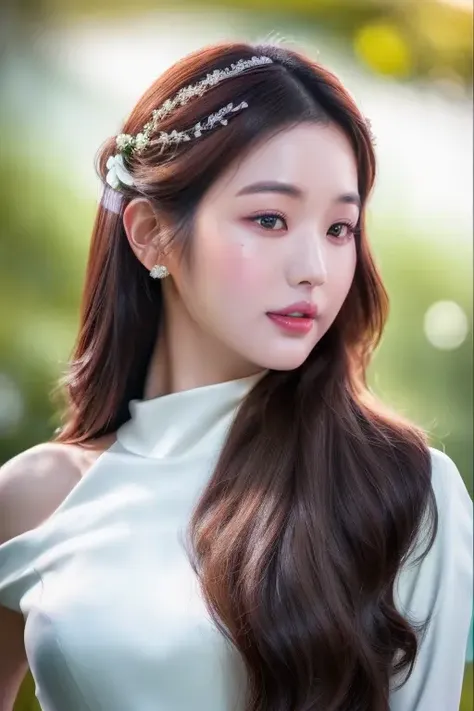 <lora:iveWonyoung:1>,Wonyoung,(close-up photo:1.5),(pov:1.1),korean, woman, complex 3d render ultra detailed, portrait of beautiful women, smile,looking over spruce forest, moody portrait, striking features, beauty, intricate details, dramatic composition, tension, contrast, texture, realism, high-quality rendering, stunning art, high quality, film grain, Fujifilm XT3,swirly bokeh,(realistic, photo-realistic:1.4),RAW photo,physically-based rendering,(looking at camera:1.5),(looking at viewer:1.2),(8k, best quality, masterpiece:1.2),(full body shot:1.1),octane render,extremely detailed CG, unity 8k wallpaper,studio soft light, rim ligh,in forest,sunlight,standing,(a girl is wearing wedding dress:1.5),hyper realistic detail shiny skin,ultra detailed,(ultra realistic:1.5),(intricate:1.2),(photorealistic:1.4),1girl,(skinny:1.3),detailed background
